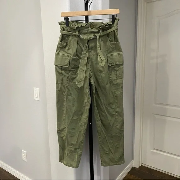 Marissa Webb Collective Pants Size 6 Green Balloon Paper-bag Waist Utility Ankle - Picture 2 of 10